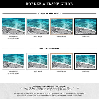 Reef Edge Landscape - Art Print, Poster, Stretched Canvas or Framed Wall Art, Showing White , Black, Natural Frame Colours, No Frame (Unframed) or Stretched Canvas, and With or Without White Borders