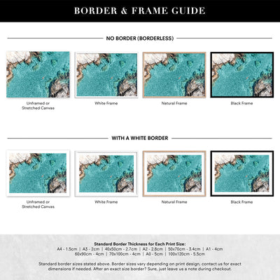Turquoise Holiday Swim - Art Print, Poster, Stretched Canvas or Framed Wall Art, Showing White , Black, Natural Frame Colours, No Frame (Unframed) or Stretched Canvas, and With or Without White Borders