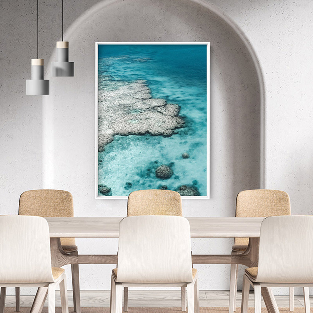From Above | Coral Reef II - Art Print, Poster, Stretched Canvas or Framed Wall Art Prints, shown framed in a room