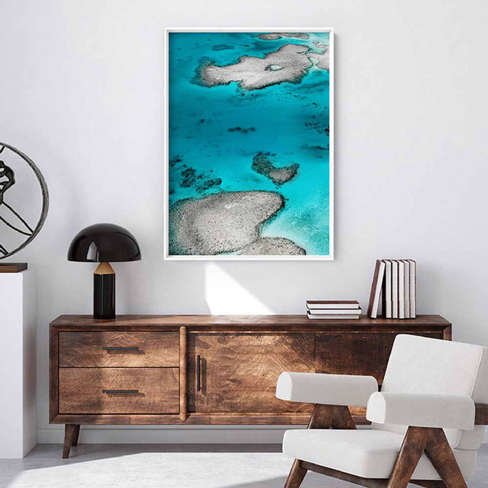 The Reef I - Art Print, Poster, Stretched Canvas or Framed Wall Art Prints, shown framed in a room