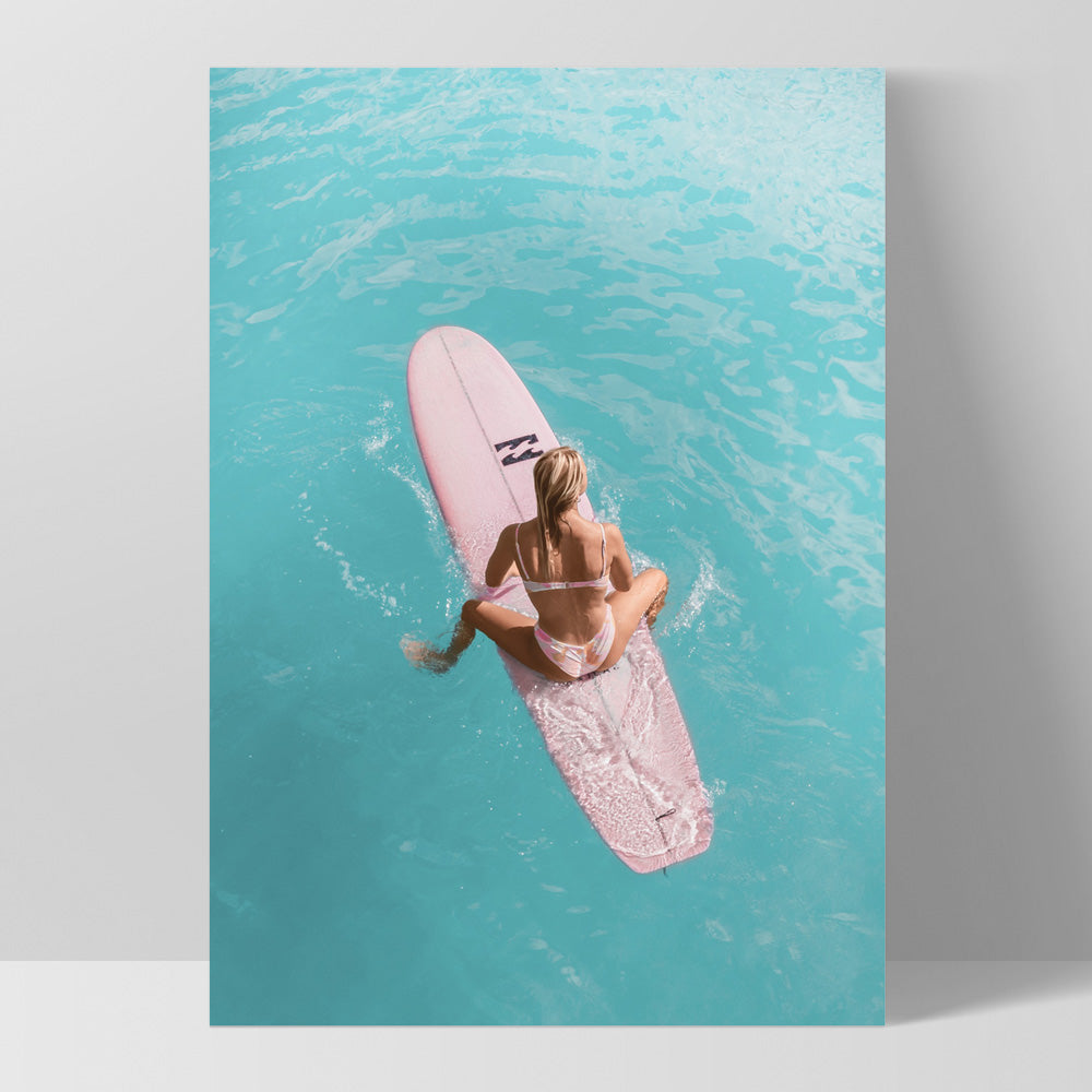 Surfer Girl Poster. Woman Surfboard Aerial Ocean Photography Art