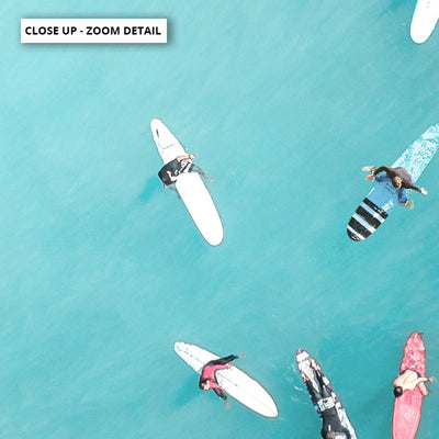 Aerial Ocean Surfers II - Art Print, Poster, Stretched Canvas or Framed Wall Art, Close up View of Print Resolution