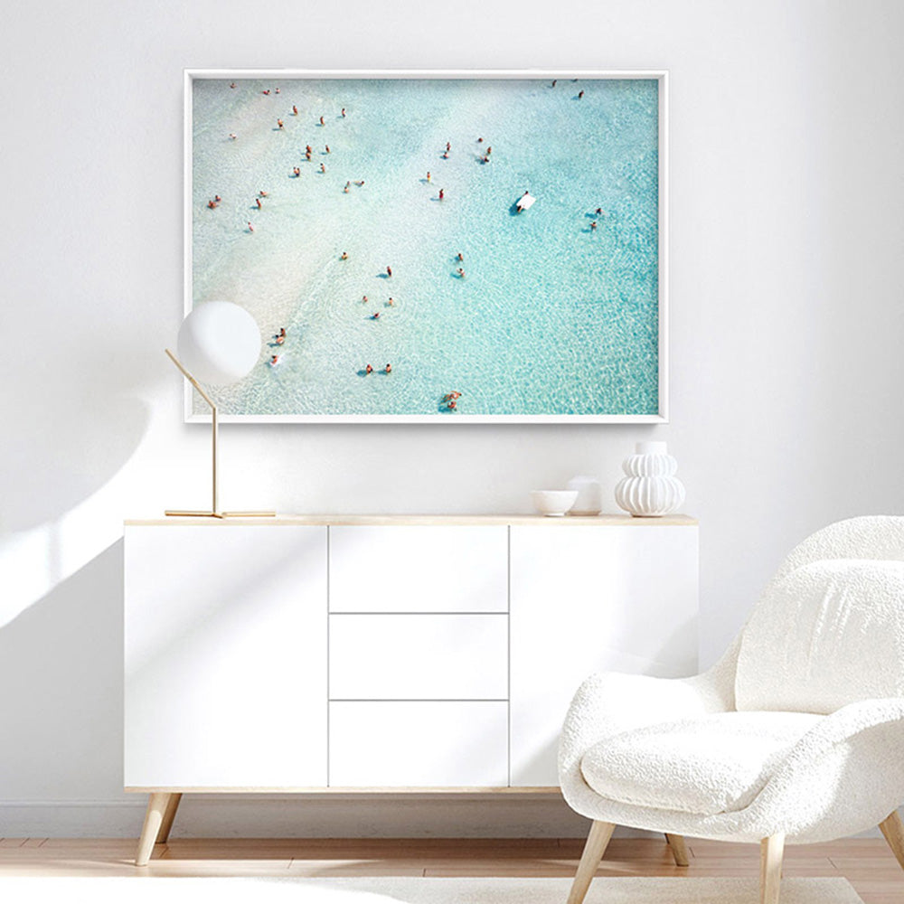 Aerial Summer Beach I - Art Print, Poster, Stretched Canvas or Framed Wall Art Prints, shown framed in a room