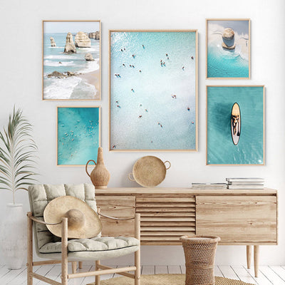 Aerial Summer Beach II - Art Print, Poster, Stretched Canvas or Framed Wall Art, shown framed in a home interior space