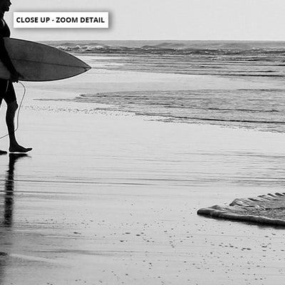 Lone Ocean Surfer B&W II - Art Print, Poster, Stretched Canvas or Framed Wall Art, Close up View of Print Resolution