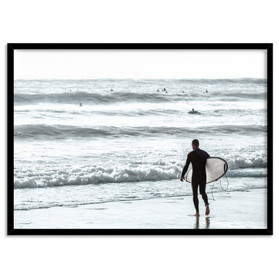 Into the Surf - Art Print, Poster, Stretched Canvas, or Framed Wall Art Print, shown in a black frame