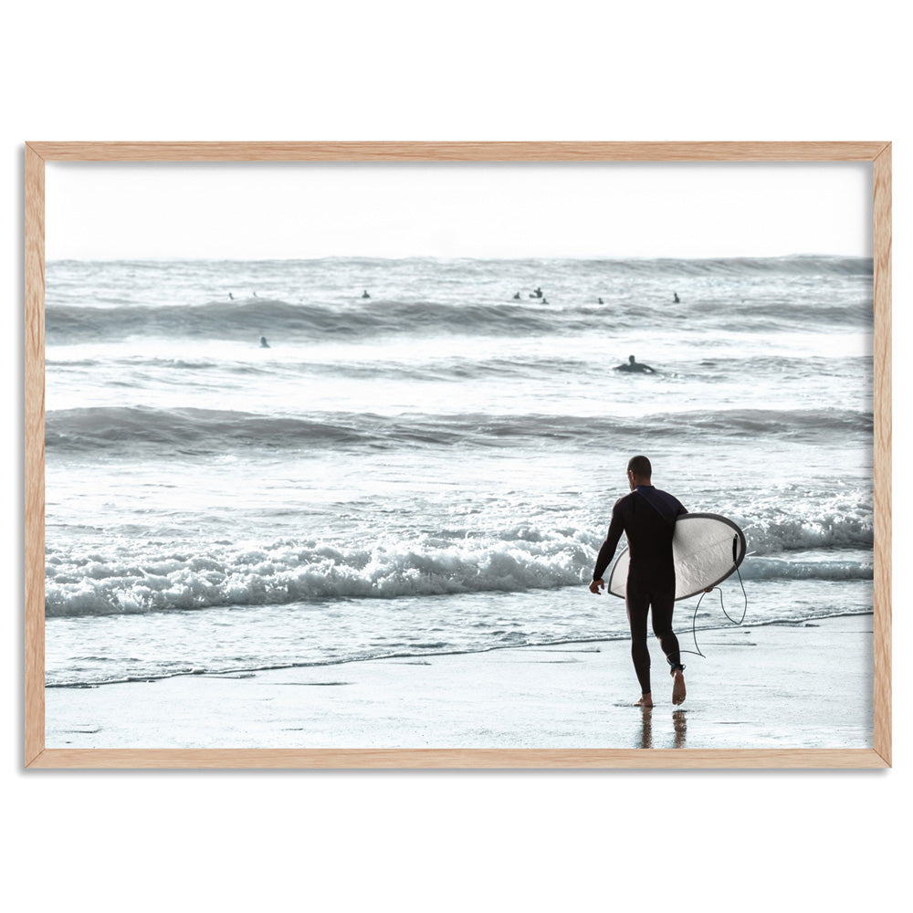Into the Surf - Art Print, Poster, Stretched Canvas, or Framed Wall Art Print, shown in a natural timber frame