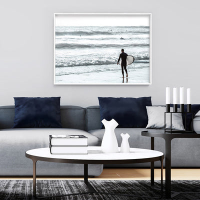 Into the Surf - Art Print, Poster, Stretched Canvas or Framed Wall Art Prints, shown framed in a room