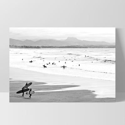 Catching the Surf B&W Landscape - Art Print, Poster, Stretched Canvas, or Framed Wall Art Print, shown as a stretched canvas or poster without a frame
