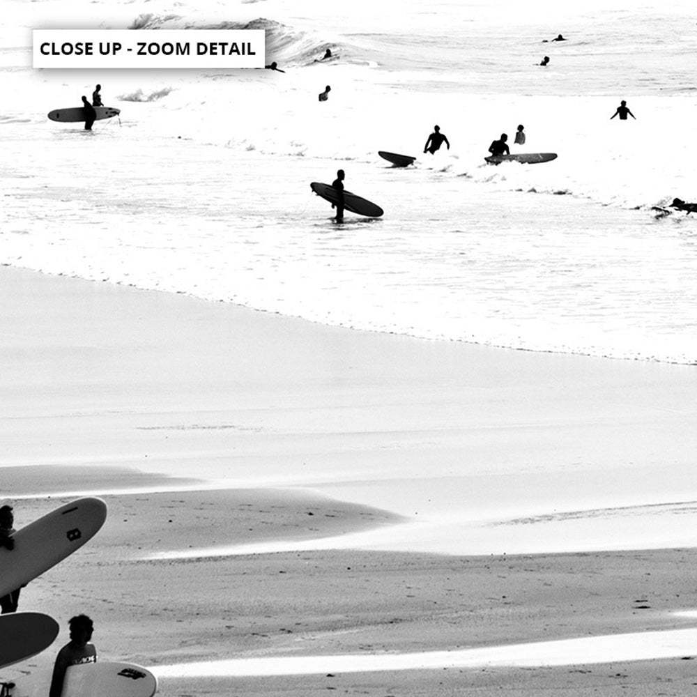Catching the Surf B&W Landscape - Art Print, Poster, Stretched Canvas or Framed Wall Art, Close up View of Print Resolution