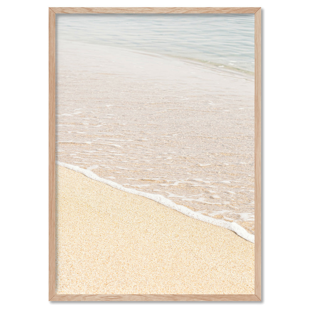 Sand and Sea View - Art Print, Poster, Stretched Canvas, or Framed Wall Art Print, shown in a natural timber frame