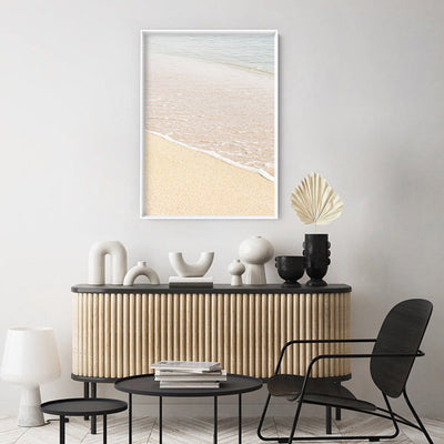 Sand and Sea View - Art Print, Poster, Stretched Canvas or Framed Wall Art Prints, shown framed in a room