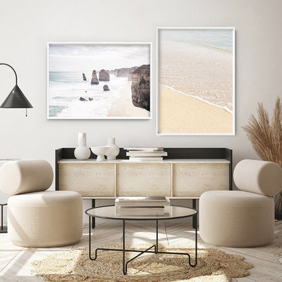 Sand and Sea View - Art Print, Poster, Stretched Canvas or Framed Wall Art, shown framed in a home interior space