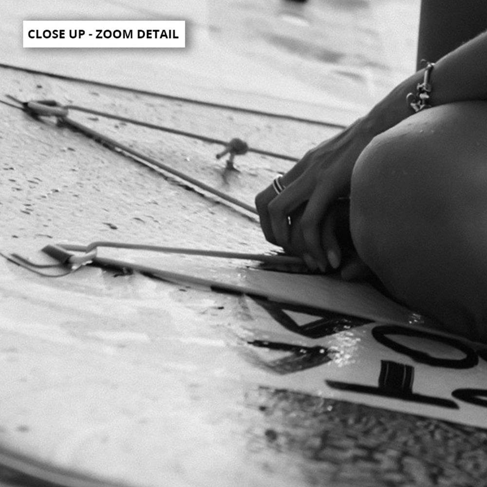 Surfer Girl | B&W - Art Print, Poster, Stretched Canvas or Framed Wall Art, Close up View of Print Resolution