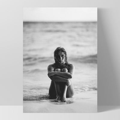 On the Beach B&W - Art Print, Poster, Stretched Canvas, or Framed Wall Art Print, shown as a stretched canvas or poster without a frame