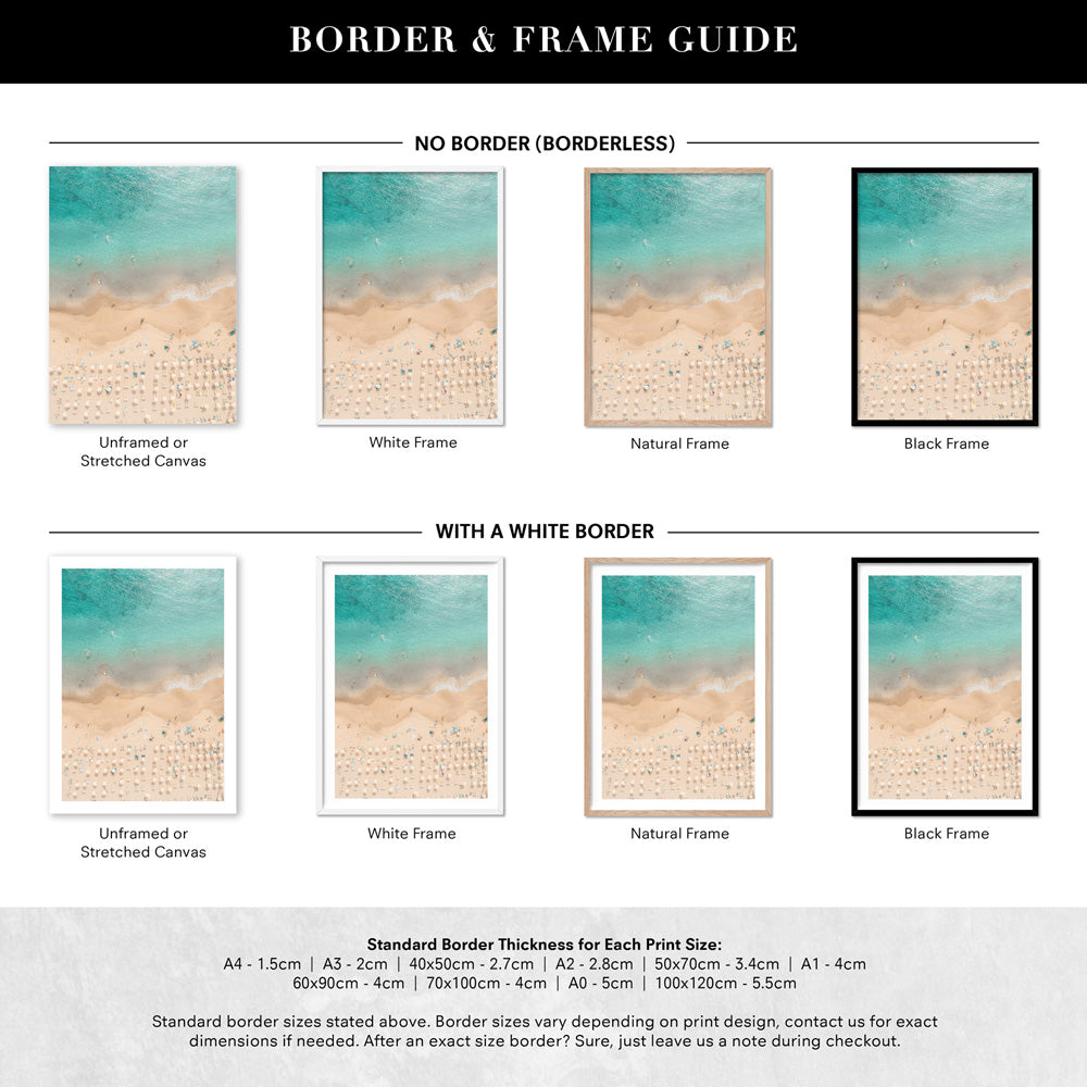 Sunbathers on Beach II - Art Print, Poster, Stretched Canvas or Framed Wall Art, Showing White , Black, Natural Frame Colours, No Frame (Unframed) or Stretched Canvas, and With or Without White Borders