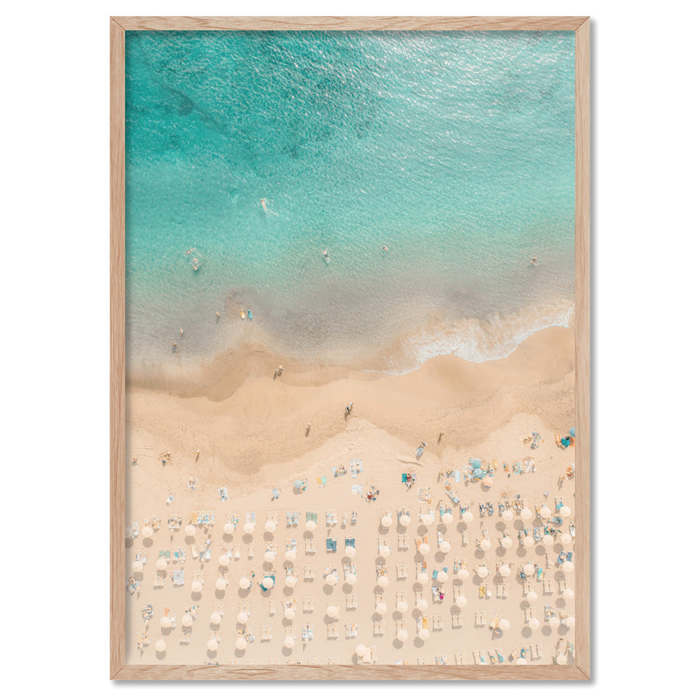 Sunbathers on Beach II - Art Print, Poster, Stretched Canvas, or Framed Wall Art Print, shown in a natural timber frame