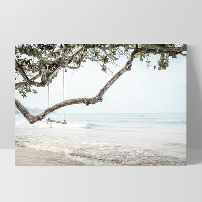 Swing by the Beach - Art Print, Poster, Stretched Canvas, or Framed Wall Art Print, shown as a stretched canvas or poster without a frame