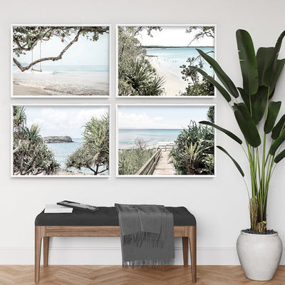 Swing by the Beach - Art Print, Poster, Stretched Canvas or Framed Wall Art, shown framed in a home interior space