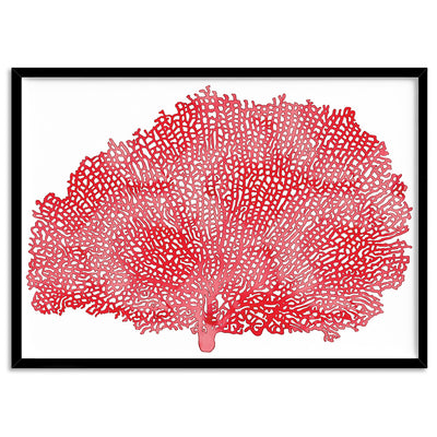 Coral Sea Fan Red - Art Print, Poster, Stretched Canvas, or Framed Wall Art Print, shown in a black frame