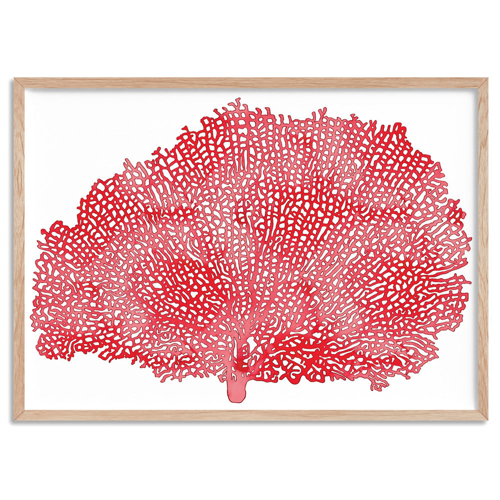 Coral Sea Fan Red - Art Print, Poster, Stretched Canvas, or Framed Wall Art Print, shown in a natural timber frame