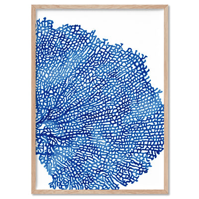 Coral Sea Fan Blue Vertical - Art Print, Poster, Stretched Canvas, or Framed Wall Art Print, shown in a natural timber frame