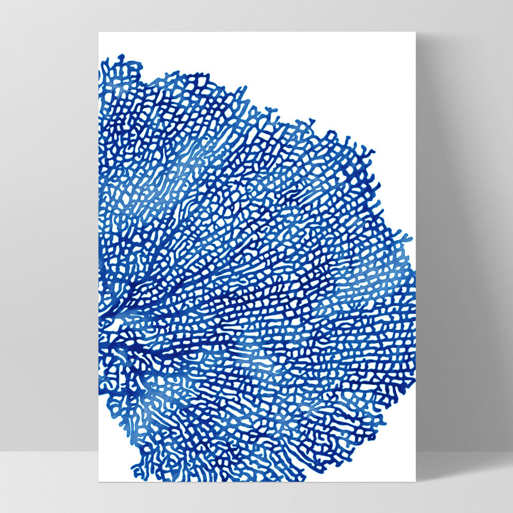 Coral Sea Fan Blue Vertical - Art Print, Poster, Stretched Canvas, or Framed Wall Art Print, shown as a stretched canvas or poster without a frame