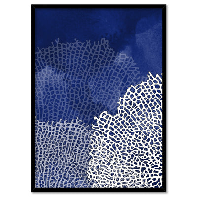 Coral Sea Fans Vertical Blues - Art Print, Poster, Stretched Canvas, or Framed Wall Art Print, shown in a black frame