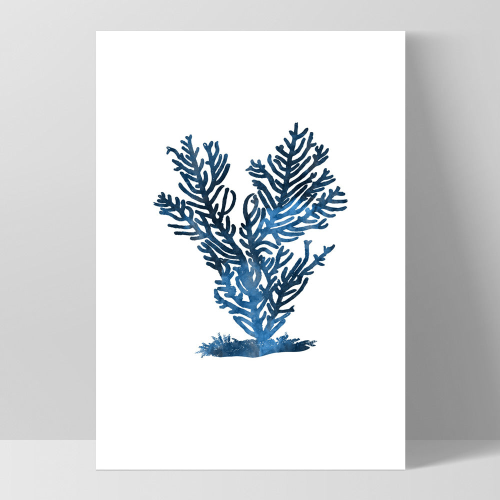 Hamptons Watercolour Blue Coral IV - Art Print, Poster, Stretched Canvas, or Framed Wall Art Print, shown as a stretched canvas or poster without a frame