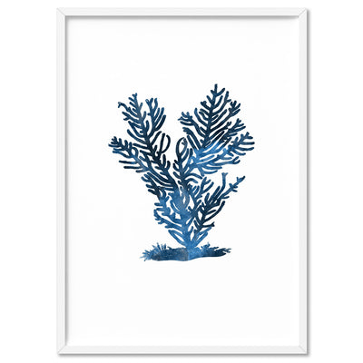 Hamptons Watercolour Blue Coral IV - Art Print, Poster, Stretched Canvas, or Framed Wall Art Print, shown in a white frame