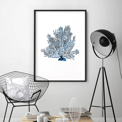 Hamptons Watercolour Blue Coral V - Art Print, Poster, Stretched Canvas or Framed Wall Art Prints, shown framed in a room