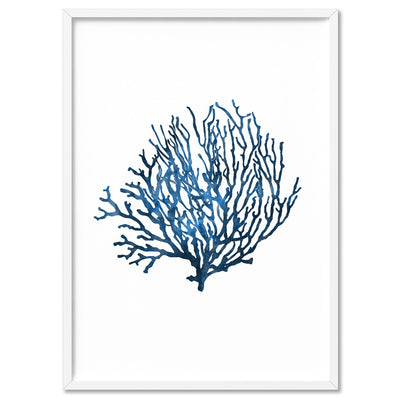 Hamptons Watercolour Blue Coral VI - Art Print, Poster, Stretched Canvas, or Framed Wall Art Print, shown in a white frame