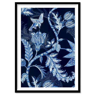 Hamptons Blue Paisley Depths  - Art Print, Poster, Stretched Canvas, or Framed Wall Art Print, shown in a black frame