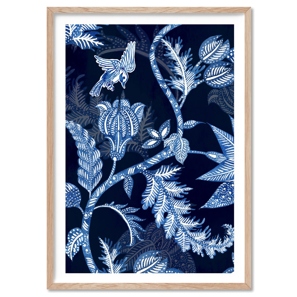 Hamptons Blue Paisley Depths  - Art Print, Poster, Stretched Canvas, or Framed Wall Art Print, shown in a natural timber frame
