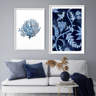 Hamptons Blue Paisley Depths  - Art Print, Poster, Stretched Canvas or Framed Wall Art, shown framed in a home interior space
