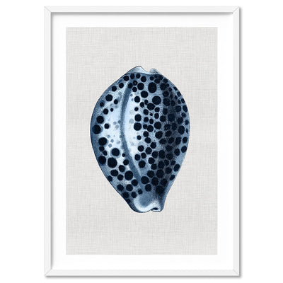 Sea Shells in Navy | Paua Shell - Art Print, Poster, Stretched Canvas, or Framed Wall Art Print, shown in a white frame