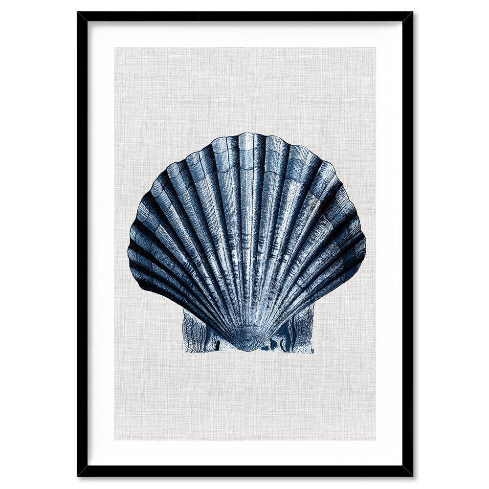 Scallop Shell Poster Shell Print Sea Scallop Navy. Vintage Linen Texture Poster – Print and ...