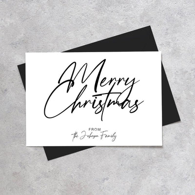 Custom Personalised Christmas Card, printed on thick card stock, with a black envelope.