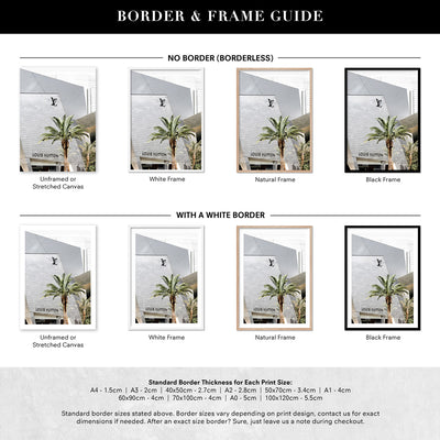 Louis V Rodeo Drive - Art Print, Poster, Stretched Canvas or Framed Wall Art, Showing White , Black, Natural Frame Colours, No Frame (Unframed) or Stretched Canvas, and With or Without White Borders