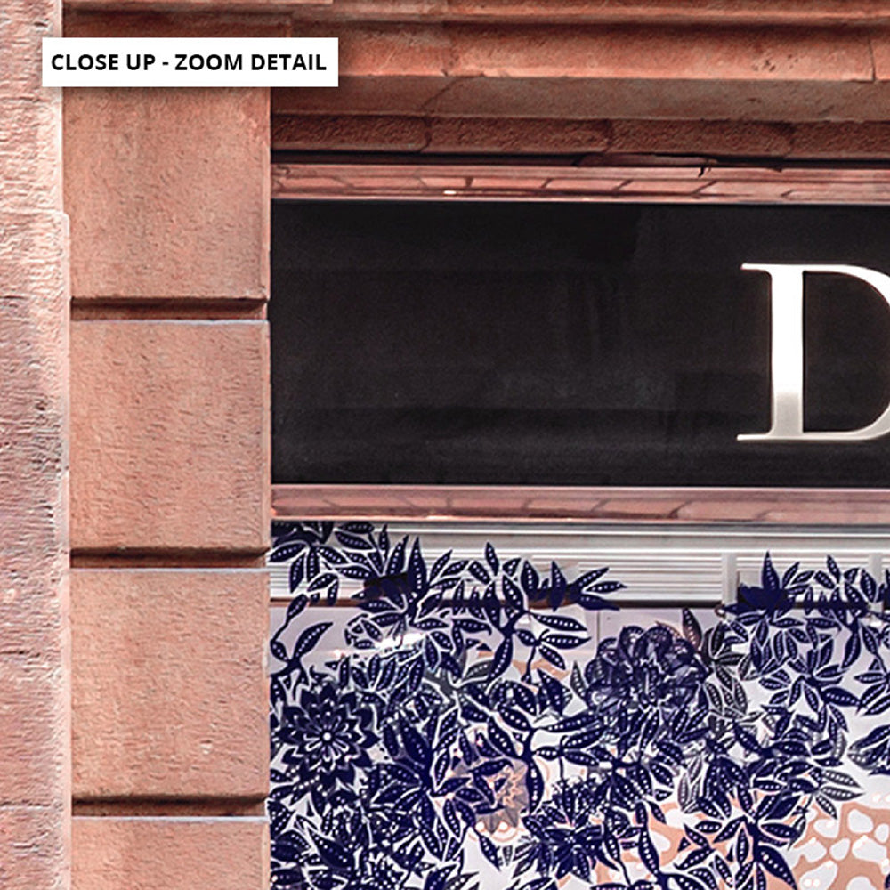 Dior Store in Blush & Blue - Art Print, Poster, Stretched Canvas or Framed Wall Art, Close up View of Print Resolution