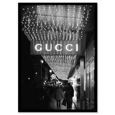 Gucci Lights B&W - Art Print, Poster, Stretched Canvas, or Framed Wall Art Print, shown in a black frame