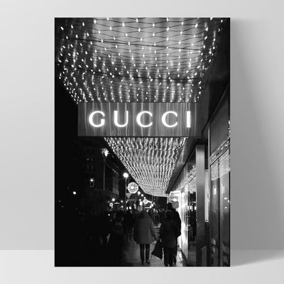 Gucci Lights B&W - Art Print, Poster, Stretched Canvas, or Framed Wall Art Print, shown as a stretched canvas or poster without a frame