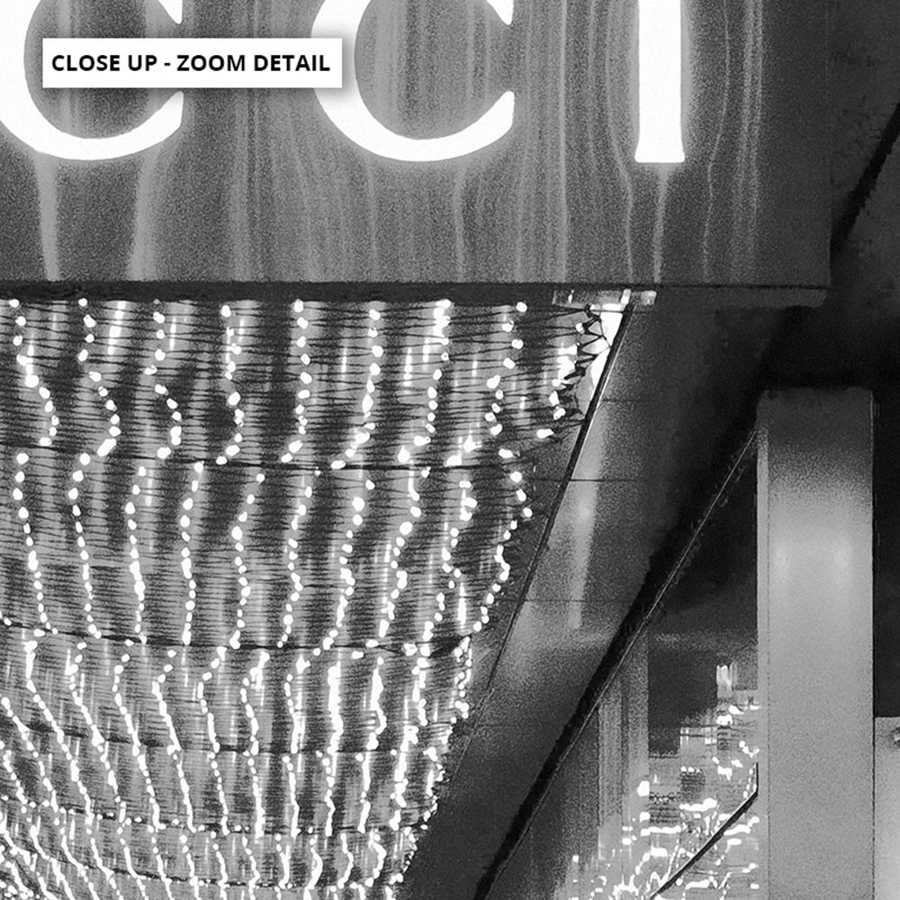 Gucci Lights B&W - Art Print, Poster, Stretched Canvas or Framed Wall Art, Close up View of Print Resolution