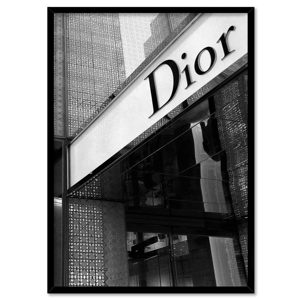 Dior Entrance B&W - Art Print, Poster, Stretched Canvas, or Framed Wall Art Print, shown in a black frame
