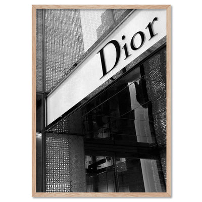 Dior Entrance B&W - Art Print, Poster, Stretched Canvas, or Framed Wall Art Print, shown in a natural timber frame