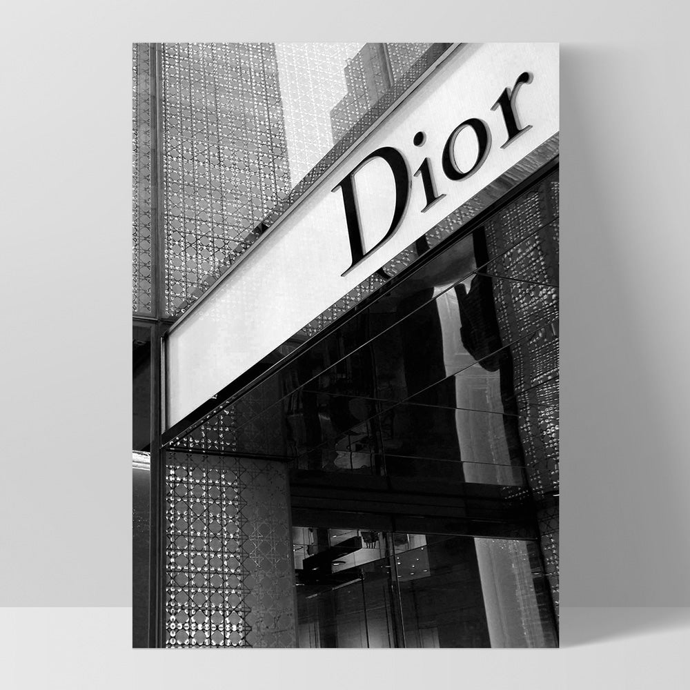 Dior Entrance B&W - Art Print, Poster, Stretched Canvas, or Framed Wall Art Print, shown as a stretched canvas or poster without a frame