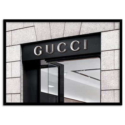 Gucci Entrance Landscape B&W - Art Print, Poster, Stretched Canvas, or Framed Wall Art Print, shown in a black frame