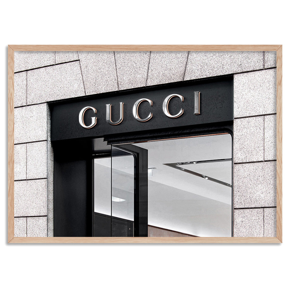Gucci Entrance Landscape B&W - Art Print, Poster, Stretched Canvas, or Framed Wall Art Print, shown in a natural timber frame
