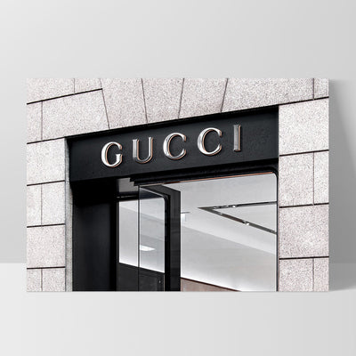 Gucci Entrance Landscape B&W - Art Print, Poster, Stretched Canvas, or Framed Wall Art Print, shown as a stretched canvas or poster without a frame