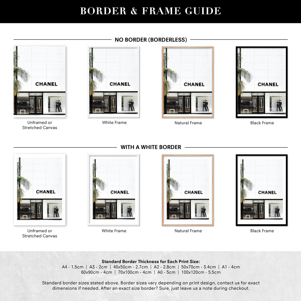 Coco Rodeo Drive III - Art Print, Poster, Stretched Canvas or Framed Wall Art, Showing White , Black, Natural Frame Colours, No Frame (Unframed) or Stretched Canvas, and With or Without White Borders